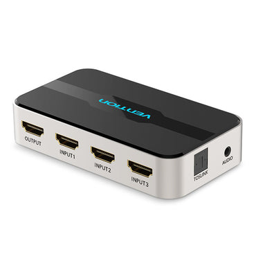 [CLEARANCE] Vention 3 in 1 out HDMI Switcher 4k 30Hz Aluminum Alloy Remote Controlled Splitter with TOSLINK and Audio Port (AFJH0)
