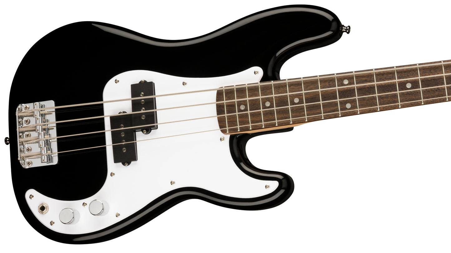 Squier by Fender Mini Precision Electric Bass Guitar with Laurel Fingerboard Split Single-coil Pickup Thin Lightweight (Black)