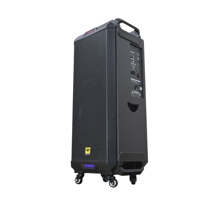 KEVLER DJX-1500 15" 800W 3-Way Full Range Rechargeable Active Trolley Speaker with Dual Wireless Mic Selectable Frequency, USB / FM / Bluetooth Function, 2 AUX, Mic, and Guitar Inputs