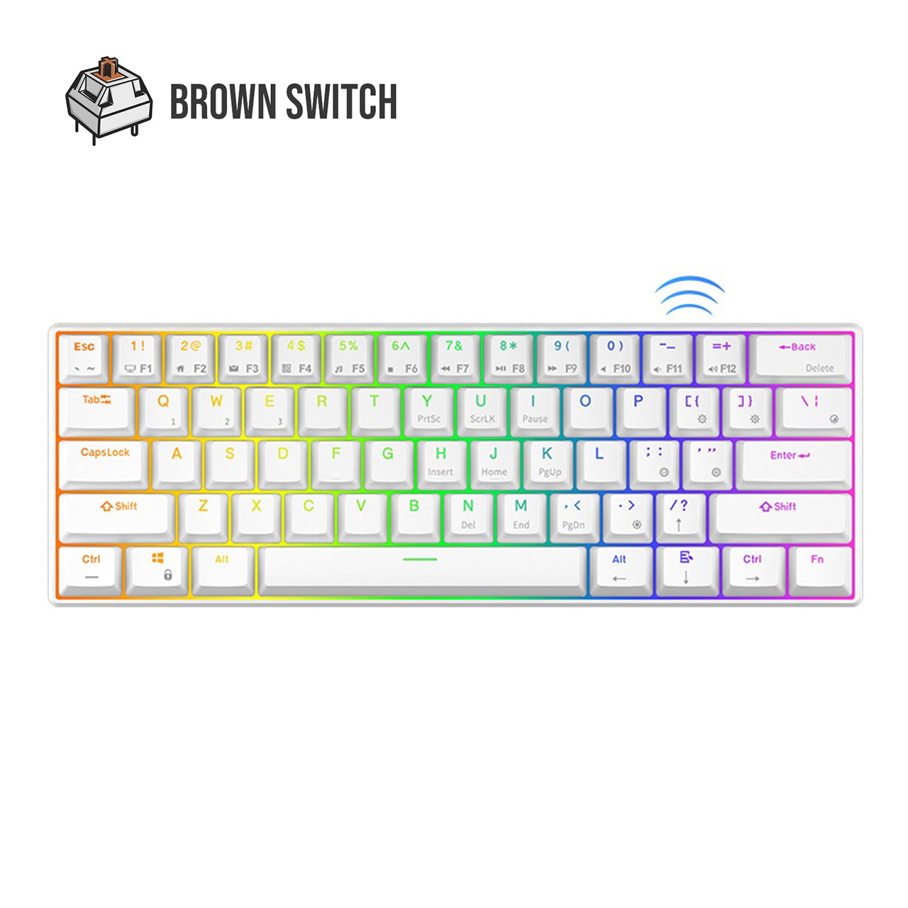 Royal Kludge RK RK61 RGB 61 Keys Mechanical Gaming Keyboard 2.4G Wireless Wired Hot Swappable with Bluetooth 5.0 (White, Black) (Available in Blue Clicky, Red Linear, and Brown Tactile Switch)