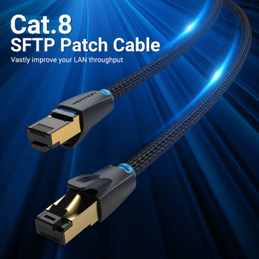 Vention CAT8 Ethernet 0.5M Cotton Braided Cable SFTP Patch 40Gbps 2000MHz Super Speed Lan Network Wire Cord for Internet Router PC Modem (IKG)