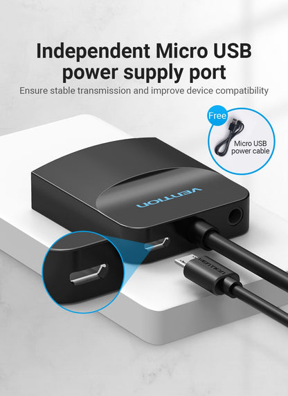 [CLEARANCE] Vention Micro HDMI to VGA Converter Cable 1080p 60Hz (Male to Female) 0.15-meters with Micro USB / 3.5mm Audio Port and Cord (AGBBB)