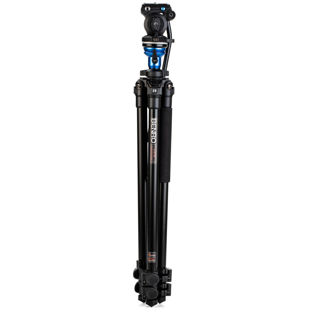 Benro A1573FS2PRO Aluminum Tripod with S2 PRO 60mm Flat Base Video Head, 2.5kg Load Capacity, 157cm Max Height, Sliding Camera Plate