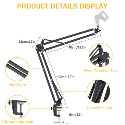 Maono AU-B01 B01 Microphone Suspension Adjustable Boom Scissor Arm Stand, Black