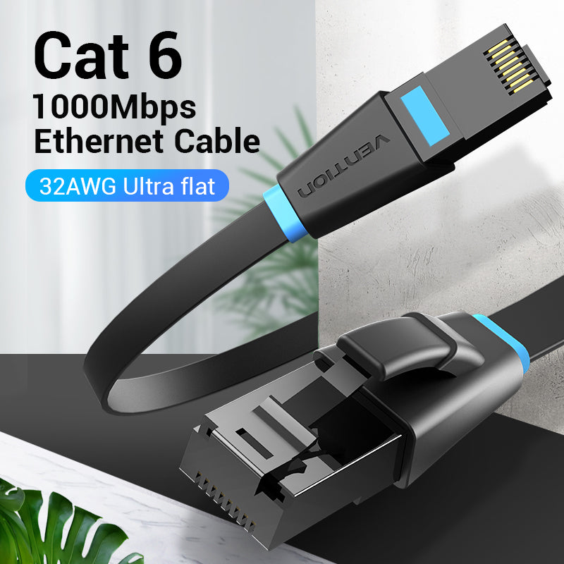 Vention CAT6 Ethernet Flat Cable UTP Patch 1000Mbps 250MHz LAN Network Wire Cord for Internet Router PC Modem (Available in 8M, 10M, 15M, 20M, 25M, 30M, 35M, 40M, 45M & 50M)