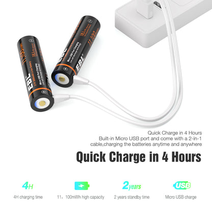 EBL TB-1446 3.7V 18650 3000mAh High-Performance Rechargeable Li-Ion Lithium Ion Battery with Built-In Micro USB Charging Port for Portable and EUPDATEncy Electronics