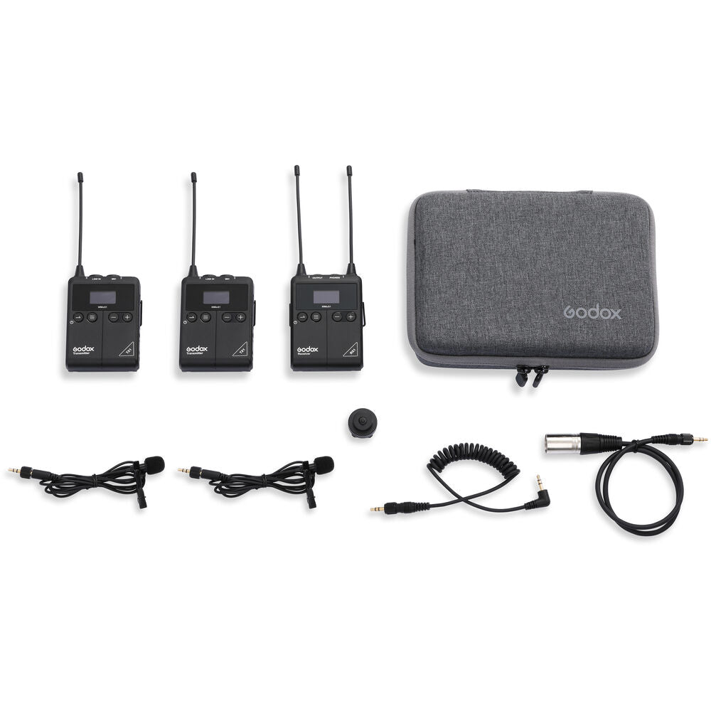 Godox WMicS1 / PRO WMicS2 Kit 2 Clip-On UHF Wireless Lavalier Microphone (TX TX RX) Transmitter & Receiver System with 100m Range, 3.5mm Audio I/O, OLED Display, and Adjustable Antenna for Audio Mixers, Mirrorless and DSLR Cameras