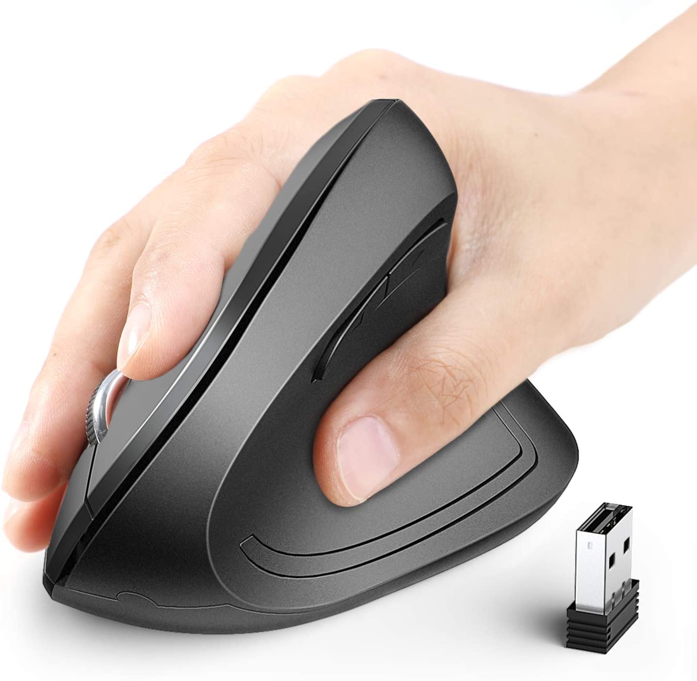 iClever WM-101 101 Ergonomic Vertical Wireless Mouse Black with 6 Buttons Adjustable DPI 49ft Bluetooth Transmission Whisper-quiet Click