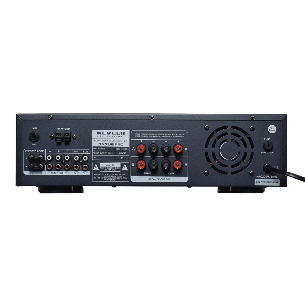 KEVLER GX-7UB PRO 800W X2 High Power Videoke Amplifier with USB / Bluetooth / FM Function, 3 Line Input, LCD Display,  Mic Priority and Feedback Reducer, Effects Master Controls for Karaoke System