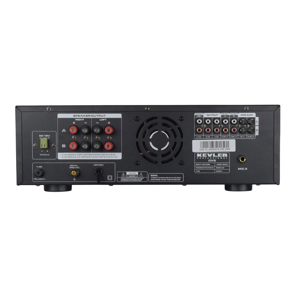 KEVLER GX-8 900W X2 High Power Integrated Amplifier with 3.5mm Jack/Mic Input, Feedback Reducer, Mic Priority Button, Effects Master Controls for Karaoke System