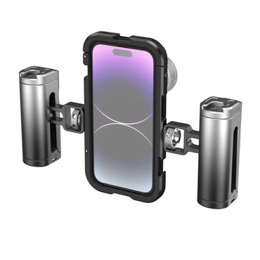 [CLEARANCE] SmallRig Dual Handheld Mobile Phone Case Video Cage Kit for i-Phone 14 Pro with Wireless Control Grip, 17mm Threaded Lens Plate for Smartphones | 4076