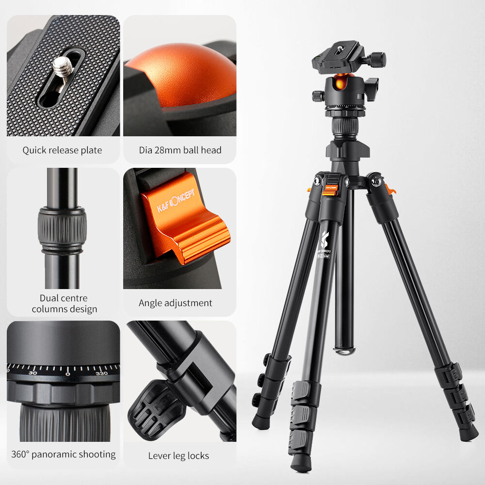 K&F Concept BI234M Lightweight Compact Travel Camera Tripod Magnesium Alloy with Ball Head, 1.6m Max Height, 8kg Load Capacity