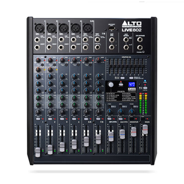 Alto Professional Live 802 8-Channel / 2-Bus Mixer with 5 XLR Inputs, USB Audio Port, 100 DSP Effects for DJ Audio Mixing Equipment