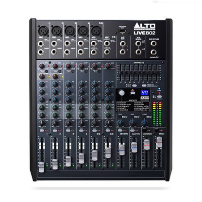 Alto Professional Live 802 8-Channel / 2-Bus Mixer with 5 XLR Inputs, USB Audio Port, 100 DSP Effects for DJ Audio Mixing Equipment