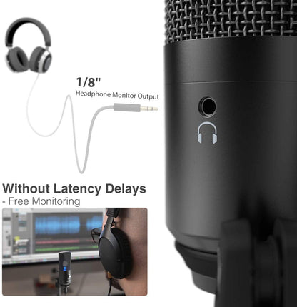 [CLEARANCE] Fifine K670B Podcast Microphone USB with Headphone Monitoring 3.5mm Jack and Pluggable USB Connectivity Cable for Computer, PC, Mac, Windows,Recording Voice Over, Streaming, Youtube