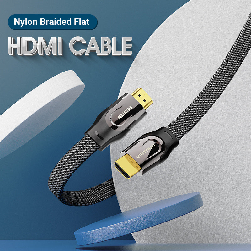 Vention HMDI 2.0 Cable Nylon Braided Flat (Male to Male) 4KHD 60Hz Video Cable with Zinc Alloy Shell Casing (Different Lengths Available) (AAS)