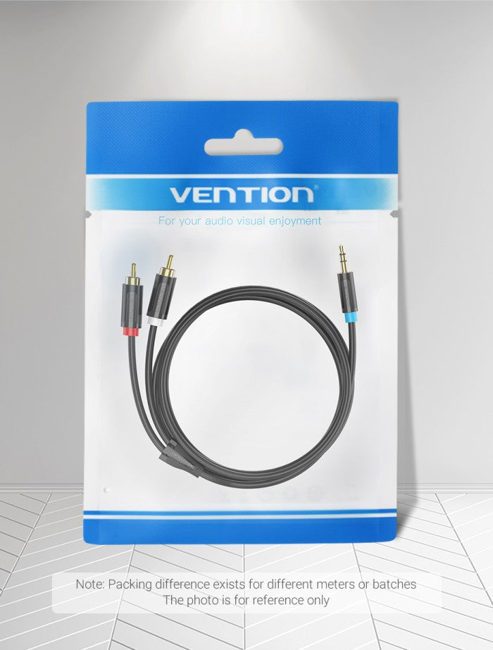 Vention TRS 3.5MM Male to Dual RCA Male Gold Plated (BCL) Audio Cable for Amplifiers, Laptops, Speakers, Mixers (Available in 1M, 1.5M, 2M, 3M, 5M, 8M, 10M)