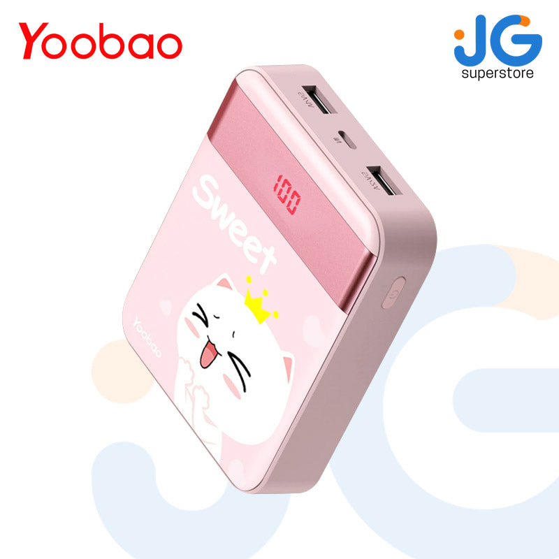 Yoobao M4 Pro Mini Cute Led Digital Display Powerbank 10000 mAh Capacity Quick Charge with Dual Port Output (Pink Sweet)