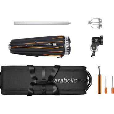 Godox P88 Kit with Parabolic 88 Reflector, Focusing Mount and Rod, Strobe Adapter (Bowens Mount), Carry Bag for Studio Photography