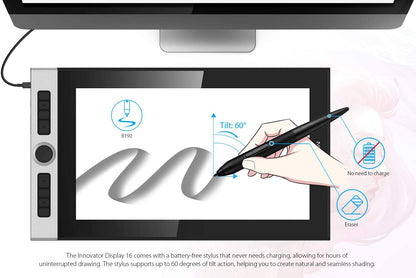 [CLEARANCE] XP-Pen Innovator 16 Graphic Display Tablet with 8 Customizable Shortcut Keys, 60 Degrees Tilt Function, and 8192 Levels Pressure Sensitive PA5 Battery-Free Stylus for Digital Arts ID160-F ID160 F ID160F