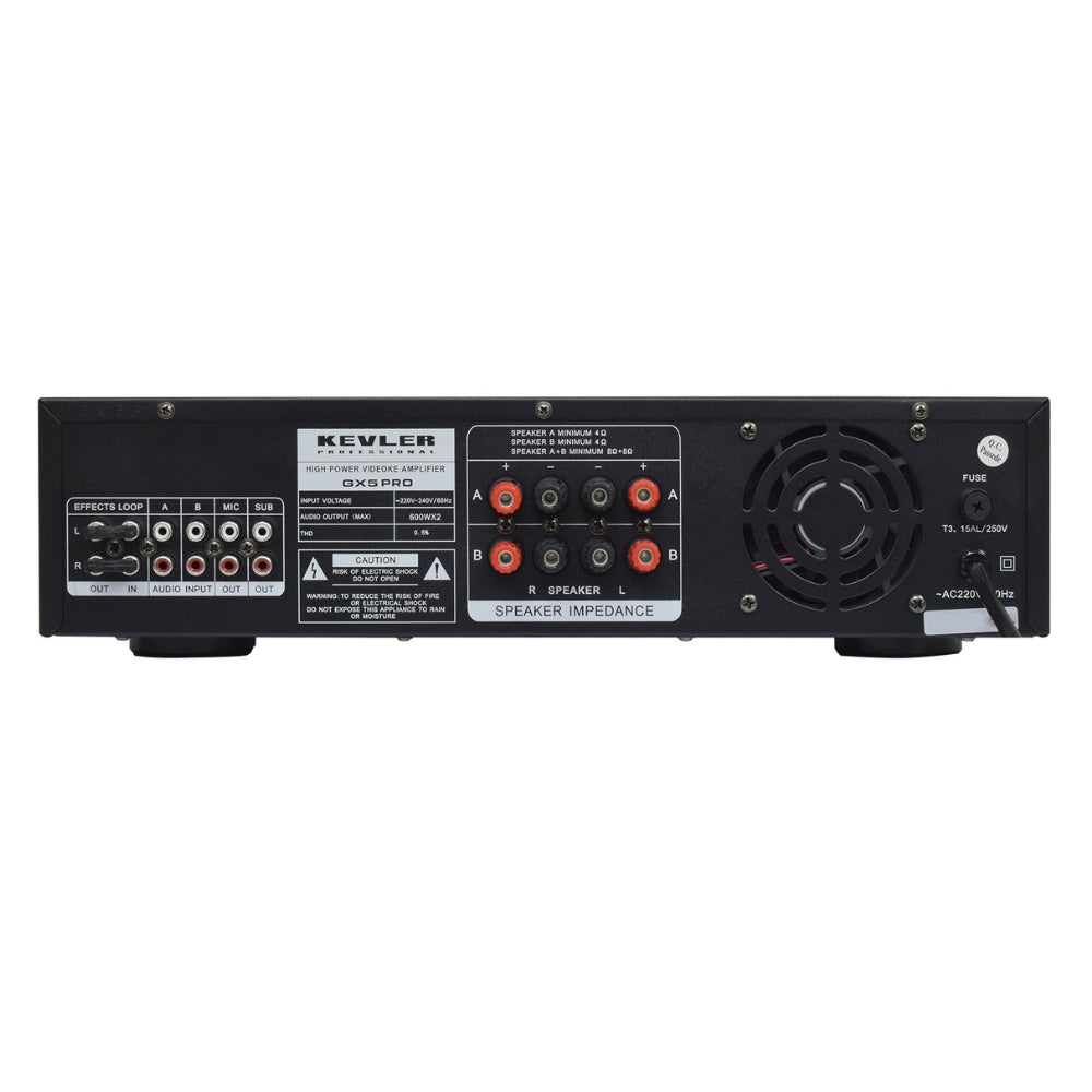 KEVLER GX-5 PRO 600W X2 High Power Videoke Amplifier with AUX/3.5mm Jack Input, Feedback Reducer, Mic Priority Button and Effects Master Controls