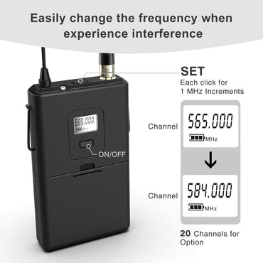 Fifine K037B Wireless Microphone System Set with Headset, Lavalier Lapel Mics, Beltpack Transmitter and Receiver for Teaching, Preaching, Public Speaking