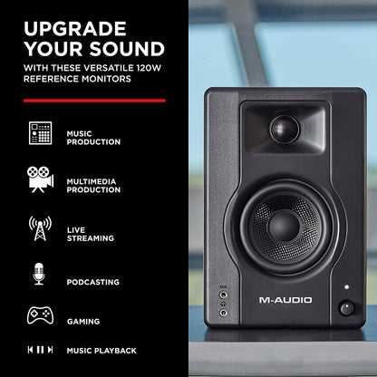 M-Audio BX3BT 120W (Pair) Powered Desktop Bluetooth Monitor Speakers for PC Computer, Gaming, Music Production, Live Streaming and Podcasting