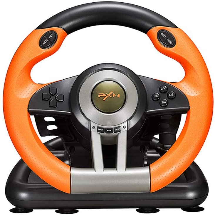 Steering Wheel for pc, in Game Racing Wheel with Pedals 180°  Competition Racing Steering wheel Dual Vibration Effect with USB Port,  Gear Shift