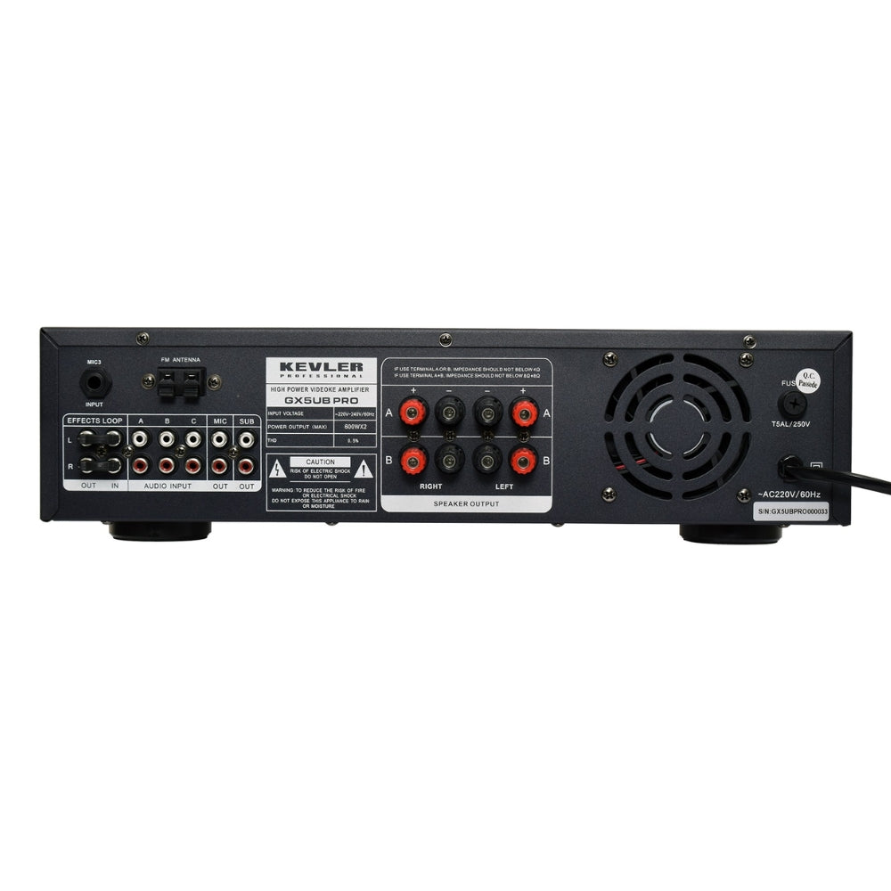 KEVLER GX-5UB PRO 600W X2 High Power Videoke Amplifier with LCD Display, 3 Line Input, Feedback Reducer and Mic Priority, USB / Bluetooth / FM Function, Effects Master Controls for Karaoke System