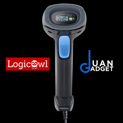 LogicOwl 1D 2D Laser Handheld QR Barcode Scanner with Stand Wired Bar Code Reader Automatic CMOS for Image Scanner, Screen Scan Support Plug and Play for Store, Supermarket and Warehouse Inventory