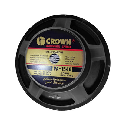 Crown 400W 15” Professional Instrumental Sound Audio Speaker with 45Hz-4kHz Frequency Response, 96dB Sensitivity Level, 60.5mm Voice Coil (PA-1540)