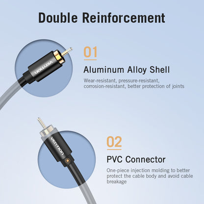 Vention RCA 2M Male to Male Coaxial Audio/Video Cable Gold-plated for Smart TV, Stereo, Amplifier, Blu-ray Machine, DVD Player and Set Top Box (VAB-R09)