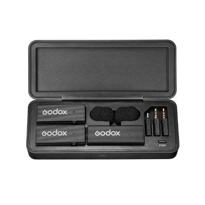 [CLEARANCE] Godox MoveLink Mini Kit 2 UC Wireless Lavalier Microphone System (TX TX RX) with 328ft Wireless Range, Built-In Rechargeable Batteries and Charging Case for Cameras, iPhone and Android Smartphones (USB-C)