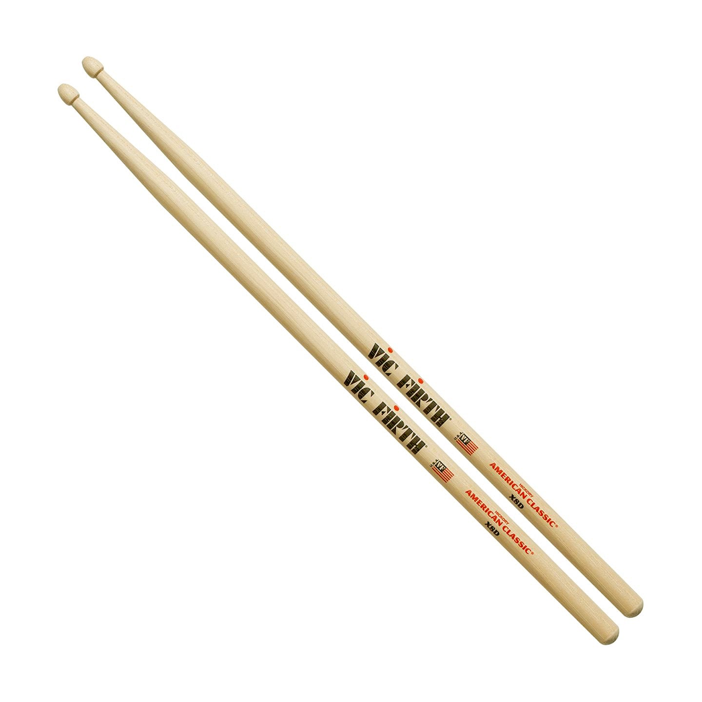 Vic Firth American Classic Extreme X8D Hickory Tear Drop Drumsticks with Wood Tip, Laquer Coating, Medium Surface Area