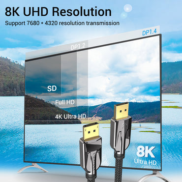 [CLEARANCE] Vention DisplayPort Cable DP 1.4 Gold-Plated 8K 60Hz 32.4Gbps High Speed with Dynamic HDR (3M) | HCABI