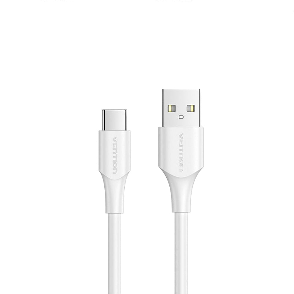 Vention USB 2.0 A Male to Type-C 3A Male Nickel-Plated Data Charging Cable with 480Mbps Transfer Speed for Smartphones and Tablets (White) (1M, 1.5M, 2M, 3M) | CTHW