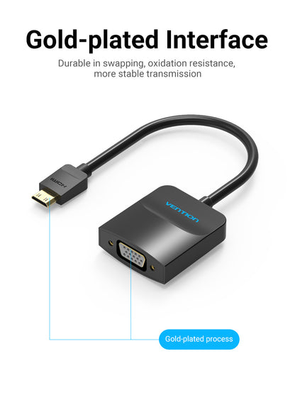 Vention Mini HDMI to VGA Converter Cable 1080p 60Hz (Male to Female) 0.15-meters with Micro USB / 3.5mm Audio Port and Cord (AGABB)