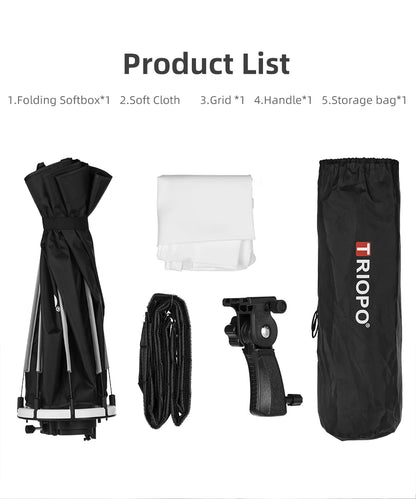 Triopo KS65 (65cm) Portable Octagon Softbox with Honeycomb Grid for Canon Speedlite, Nikon, Yongnuo, and Godox Speedlight - Studio Photography Lighting & Equipment