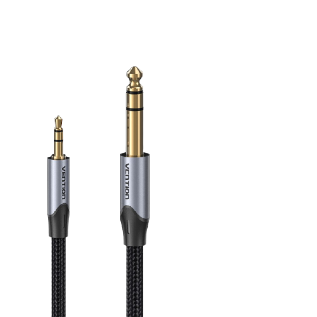Vention TRS 3.5mm Male to 6.5mm Male Cotton Braided Gold Plated (BAU) Audio Cable for Amplifiers, Musical Instruments, Sound Box, Laptops (Available in Different Lengths)