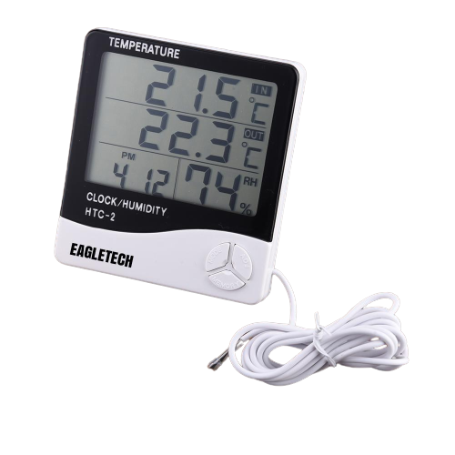 EagleTech HTC-2 Version 2 Digital LCD Temperature Humidity Meter Clock Hygrometer Thermometer Indoor and Outdoor