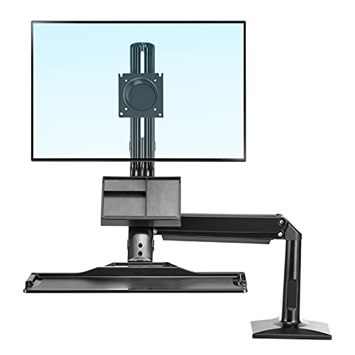 NB North Bayou NB35 19"- 27" with 9Kg Max Payload Sit and Stand Workstation VESA Monitor Desk Mount, Keyboard Tray and Gas Strut Full Motion Swivel Arm for LCD LED TV Television
