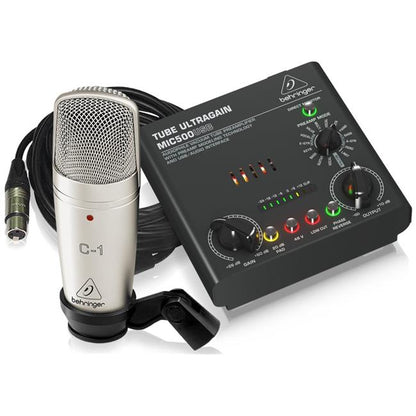 [CLEARANCE] Behringer Voice Studio Recording Bundle with Studio Condenser Microphone, USB to Audio Tube Preamplifier with 16 Preamp Voicings for Studio Recordings