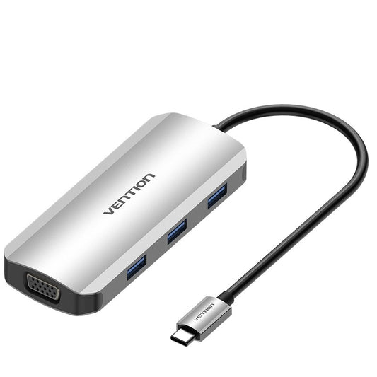 Vention 6 in 1 USB Type C Hub with 4K HDMI Output, 5Gbps USB 3.0 Ports, 1080P 60Hz VGA & Fast Charging USB-C Power Delivery Adapter Dock | TOIHB