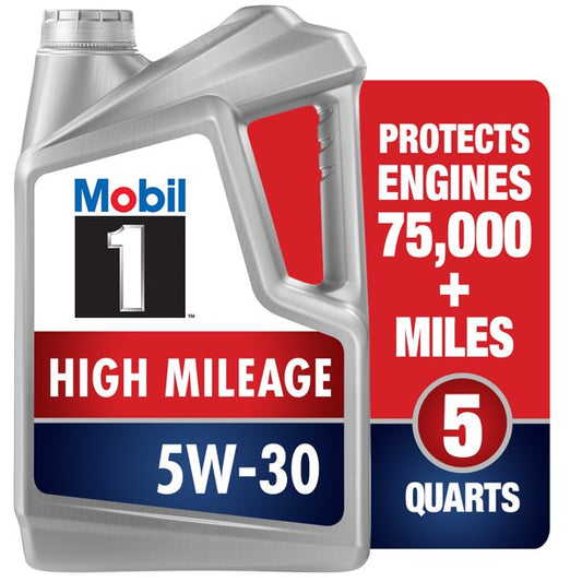 Mobil 1 5W-30 High Mileage Advanced Full Synthetic Motor Oil for Engines 75000+ Miles (120000+ KM) with Triple Action Formula (5 Quarts/4.73 Liters)