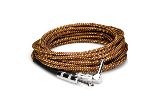 Hosa Technology GTR-518R Classic Tweed Mono 1/4 Male to 1/4 Angled Male Guitar Cable - 18'