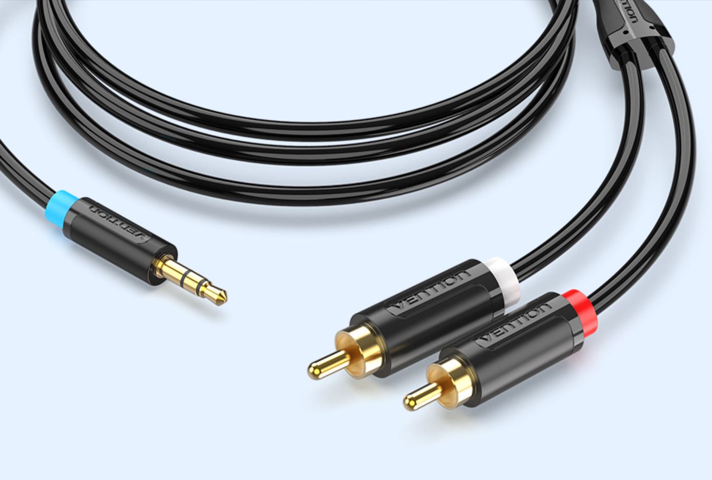 Vention TRS 3.5MM Male to Dual RCA Male Gold Plated (BCL) Audio Cable for Amplifiers, Laptops, Speakers, Mixers (Available in 1M, 1.5M, 2M, 3M, 5M, 8M, 10M)