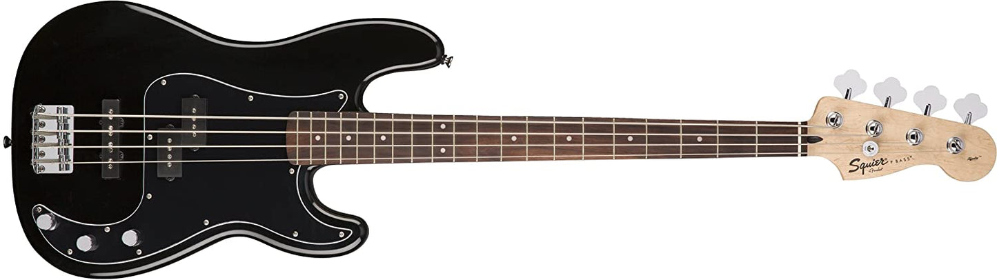 Squier PK PJ BASSGB R15 BLK  Affinity Series Precision Bass PJ Beginner Pack, Laurel Fingerboard, Black, with Gig Bag, Rumble 15 Amp, Strap, Cable, and Fender Play