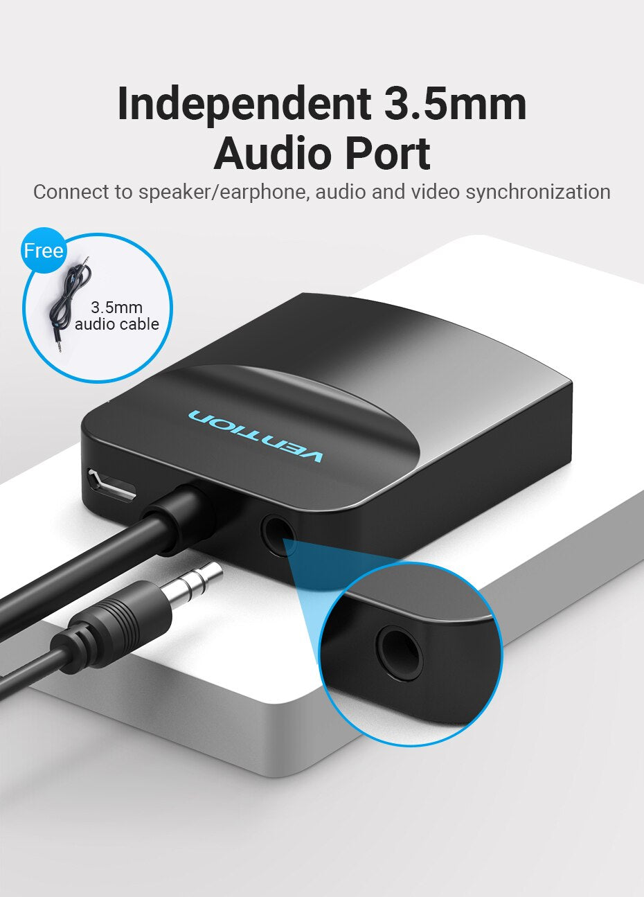 Vention Micro HDMI to VGA Converter Cable 1080p 60Hz (Male to Female) 0.15-meters with Micro USB / 3.5mm Audio Port and Cord (AGBBB)