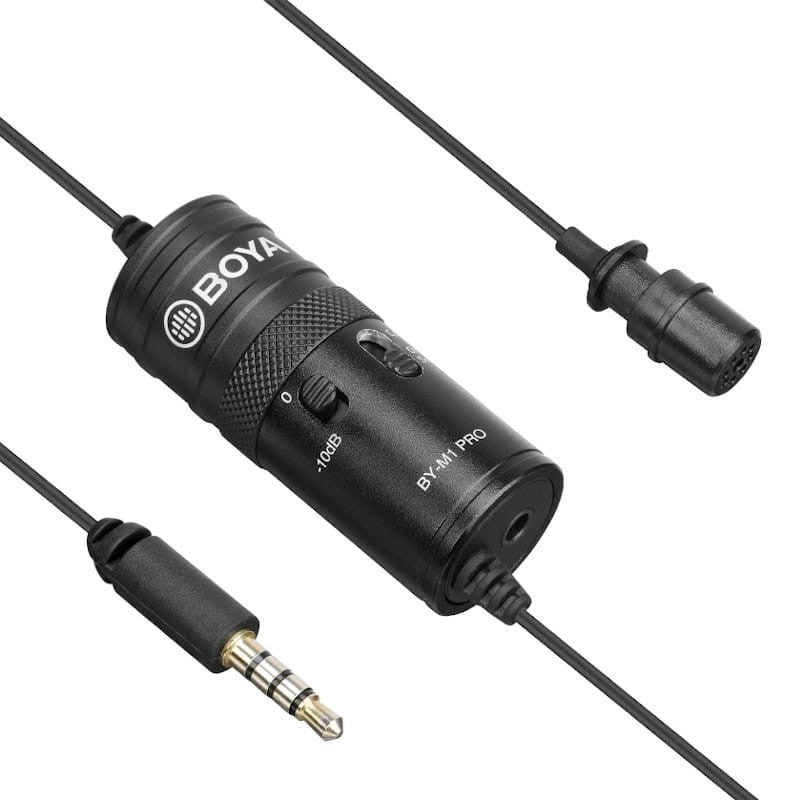 Boya BY-M1 Pro / BY-M1 Pro II Universal Lavalier Condenser Microphone with Clip-On, 3.5mm TRRS Jack Connector and Manual Noise Reduction for Smartphones, Cameras, TikTok, Vlogging, Podcasting, Recording, Computer