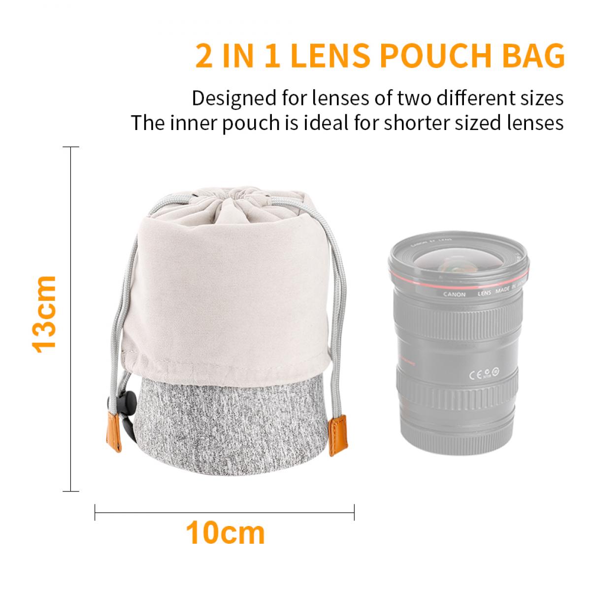 K&F Concept 2-in-1 Neoprene Camera Lens Pouch Bag Dust-Free Protective Carry Case with Sponge Mat for Short and Long Lenses (10x18cm)